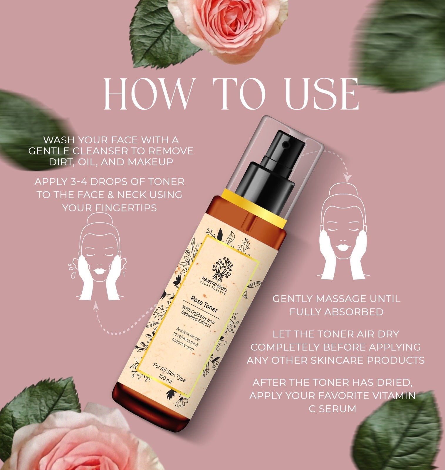 Natural Rose Toner with Goji Berry and Seaweed Extract